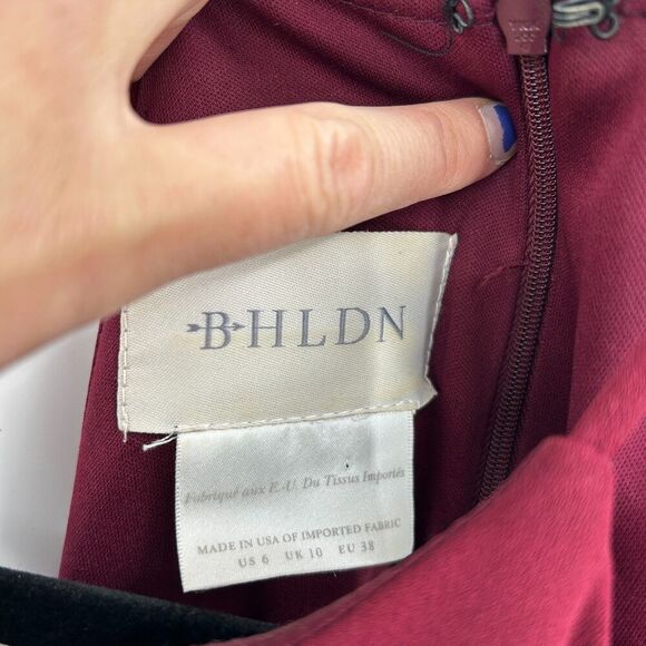 ANTHROPOLOGIE BHLDN Burgundy Red Pleated High Neck Bridesmaid Maxi Dress Size 6 - Picture 7 of 9